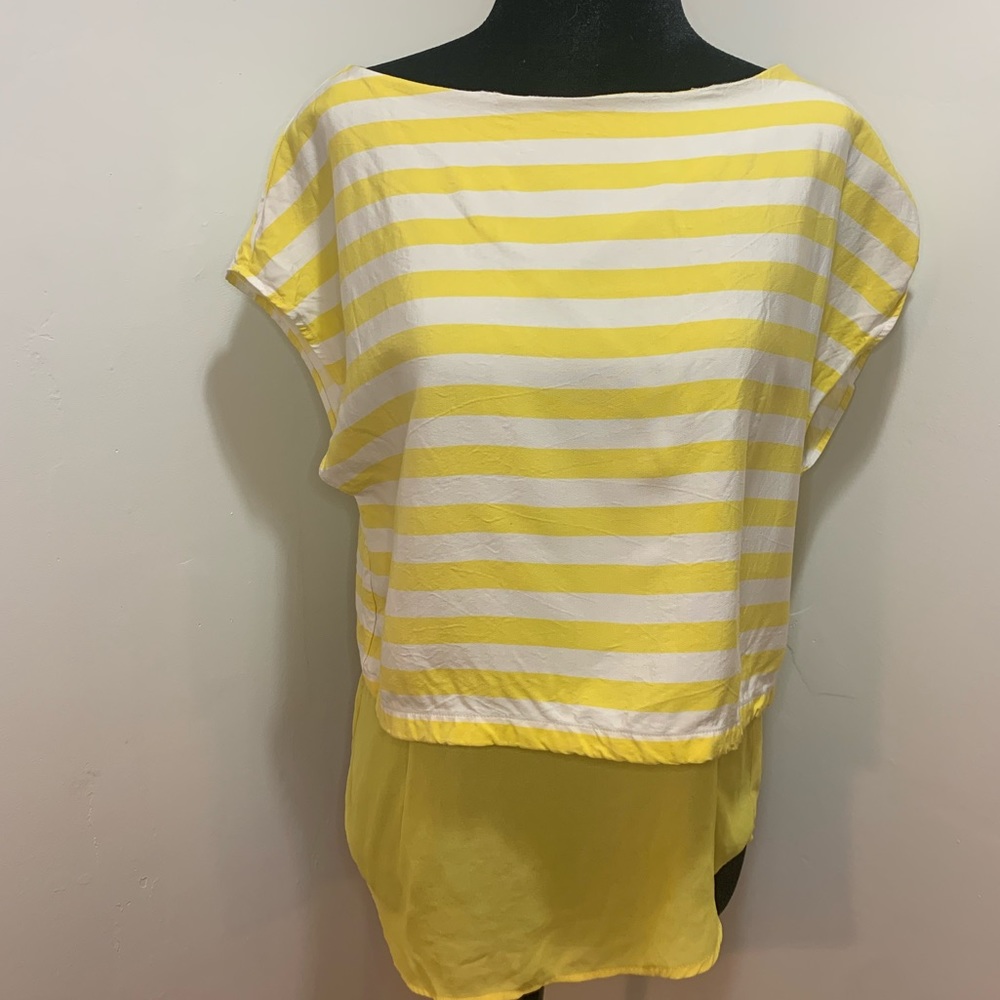 3/$20 Zara Yellow and White Striped Short Sleeve Tee Fun